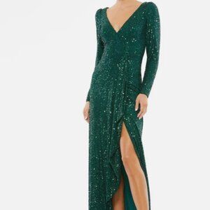 NEW MAC DUGGAL SEQUIN WRAP EVENING GOWN EMERALD GREEN SIZE 2 MSRP $398 (26395)